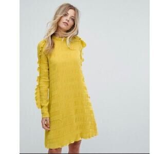 Y.A.S. dress Medium Yasdiana long sleeve pleats Issey ruffle modern‎ yellow gold